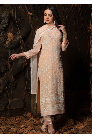 Light Peach Color Designer Viscose Straight Cut Suit